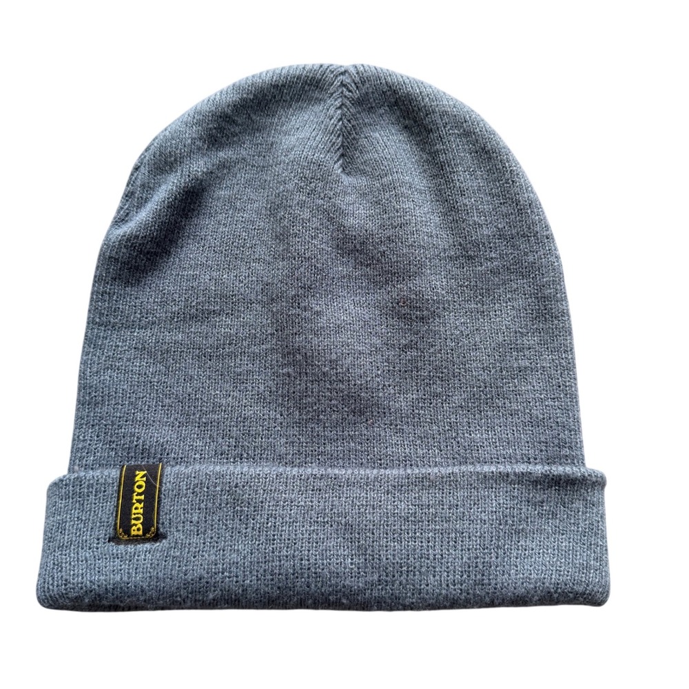 Burton Knit Beanie Hat Blue Gray Cuffed Snowboard Ski Winter Cap Logo Patch